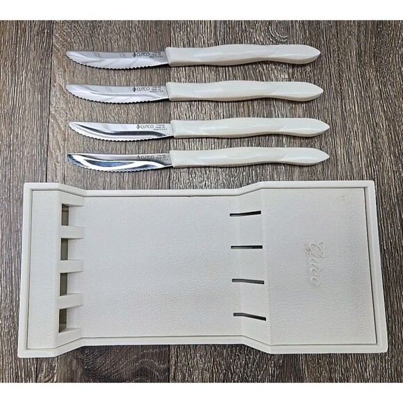 4 Cutco 1759 KA Table Knife Pearl White Handle Serrated Steak Knife Complete Set - Picture 1 of 12